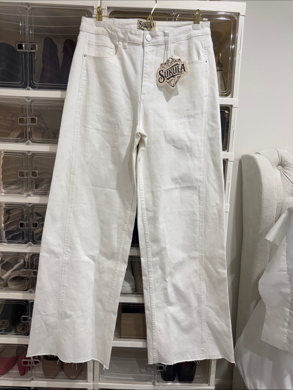 White Wide-Leg High-Rise Jeans